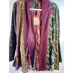 SACARED THREADS WOMENS LARGE PATCH PLEATED OPEN FRONT CARDIGAN NEW